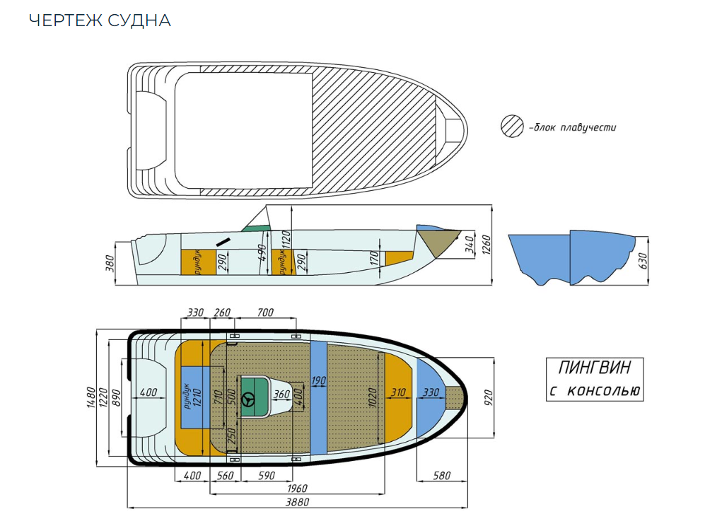 Стеклопластиковая лодка Пингвин с консолью (тримаран) в Сочи